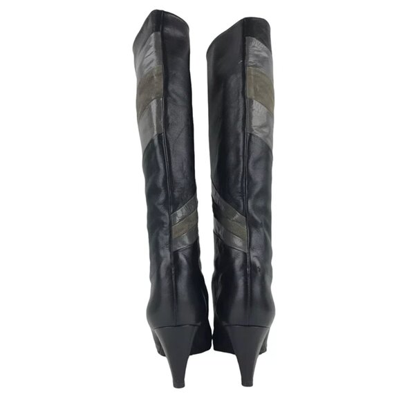 Rene Caty Womens Gray Leather Pointed Toe Cone Heel Knee High Boots Size 6 - Picture 4 of 10